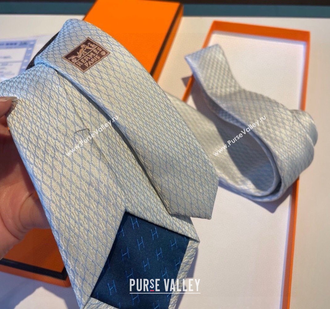 Hermes Quilted Silk Tie White 2024 030401 (XMN-240304109)