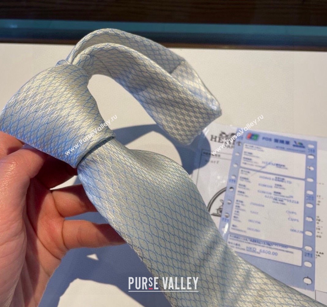 Hermes Quilted Silk Tie White 2024 030401 (XMN-240304109)