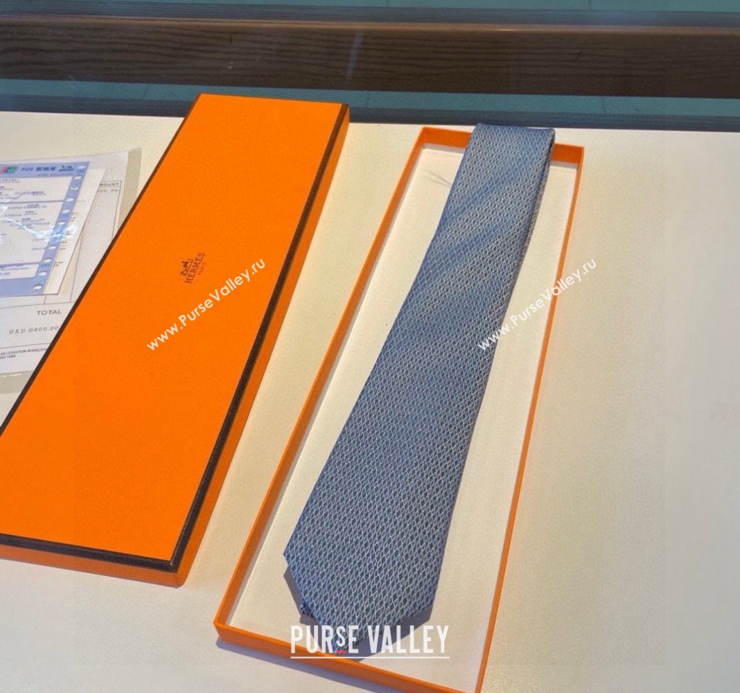Hermes Quilted Silk Tie Blue 2024 030401 (XMN-240304110)