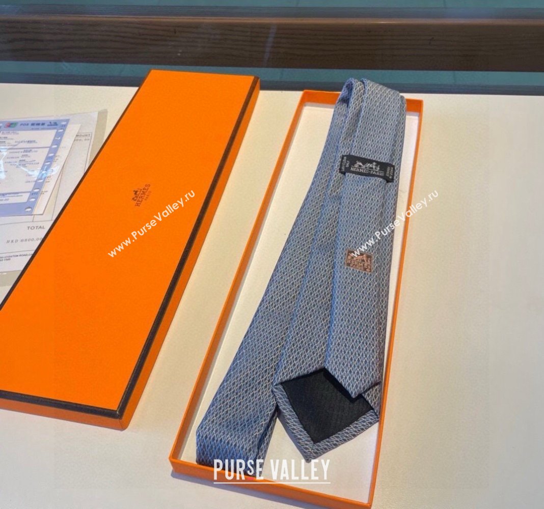 Hermes Quilted Silk Tie Blue 2024 030401 (XMN-240304110)