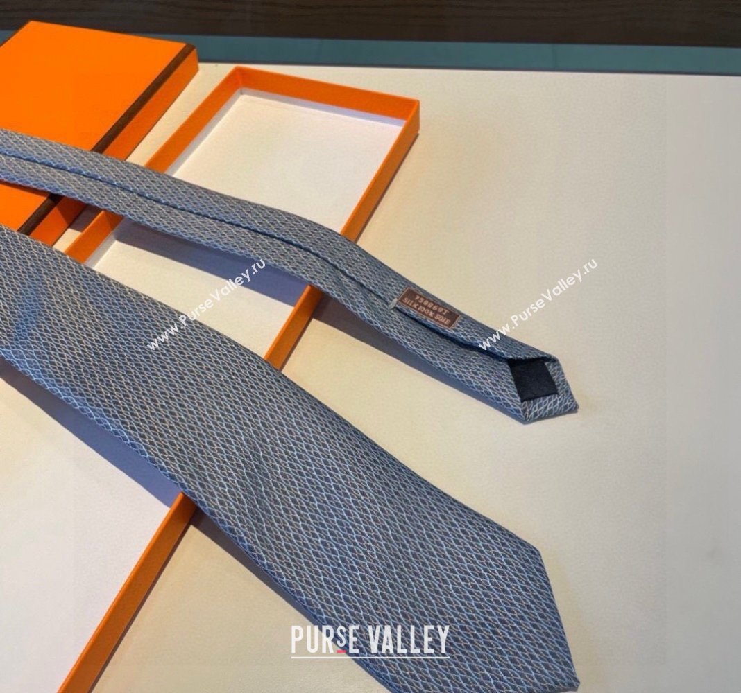 Hermes Quilted Silk Tie Blue 2024 030401 (XMN-240304110)