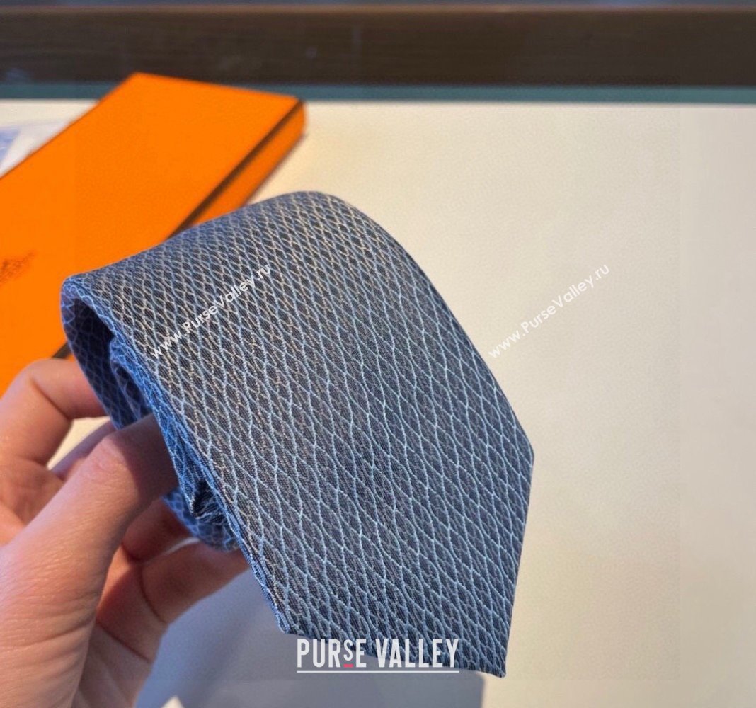 Hermes Quilted Silk Tie Blue 2024 030401 (XMN-240304110)