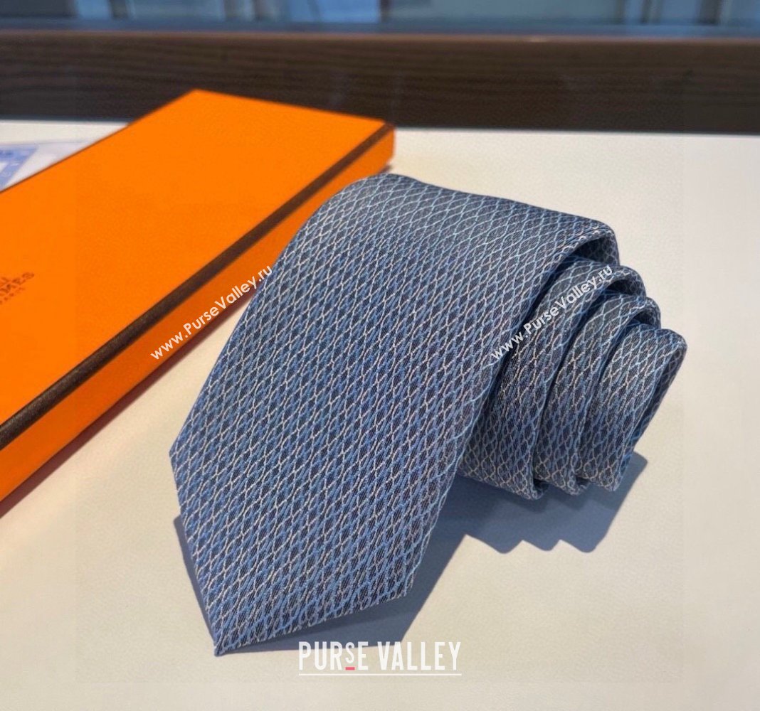 Hermes Quilted Silk Tie Blue 2024 030401 (XMN-240304110)