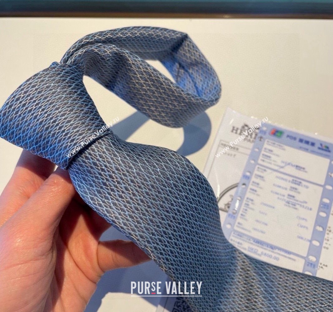 Hermes Quilted Silk Tie Blue 2024 030401 (XMN-240304110)