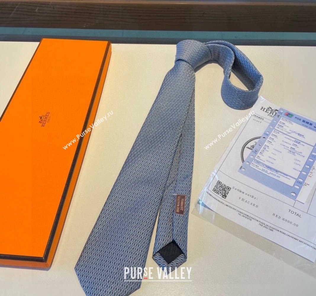 Hermes Quilted Silk Tie Blue 2024 030401 (XMN-240304110)