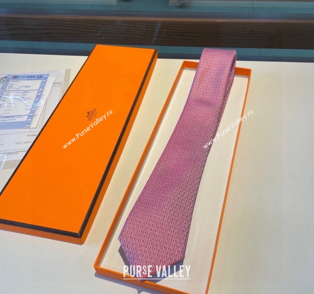 Hermes Quilted Silk Tie Pink 2024 030401 (XMN-240304111)