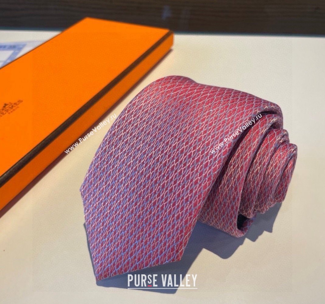 Hermes Quilted Silk Tie Pink 2024 030401 (XMN-240304111)