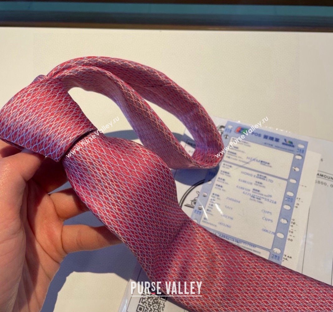 Hermes Quilted Silk Tie Pink 2024 030401 (XMN-240304111)