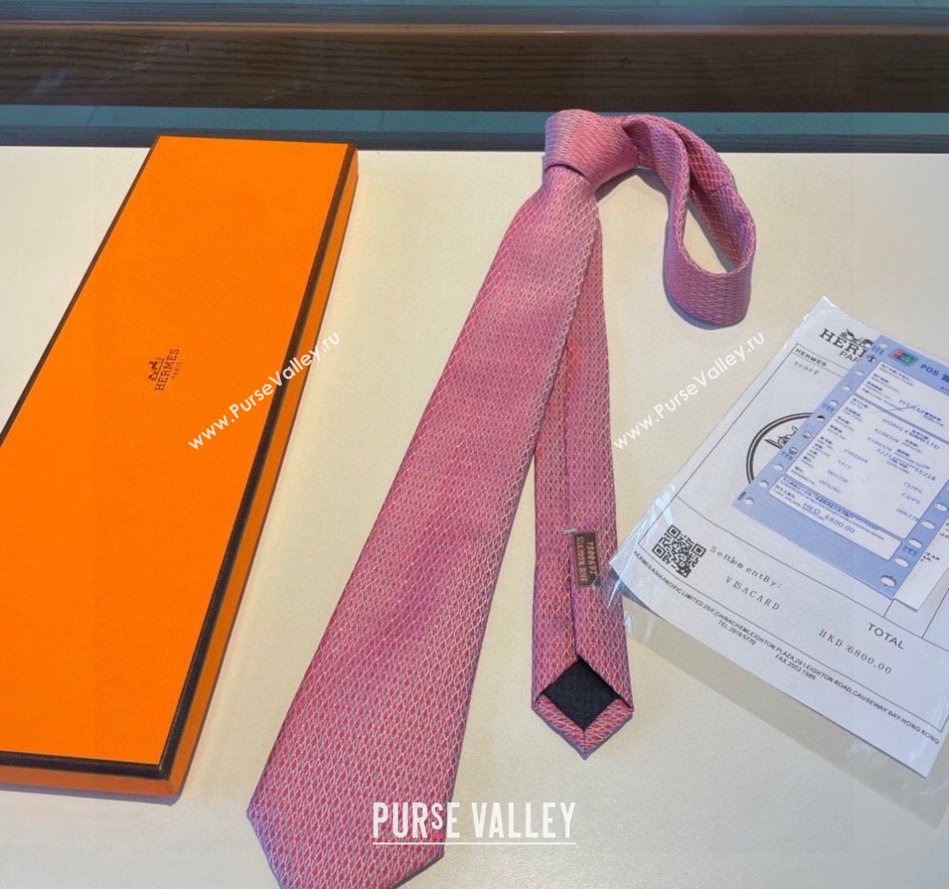 Hermes Quilted Silk Tie Pink 2024 030401 (XMN-240304111)