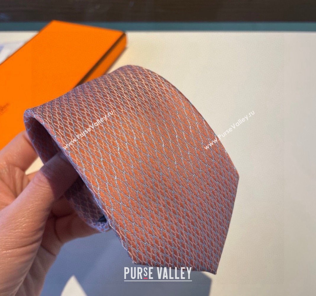 Hermes Quilted Silk Tie Orange 2024 030401 (XMN-240304112)