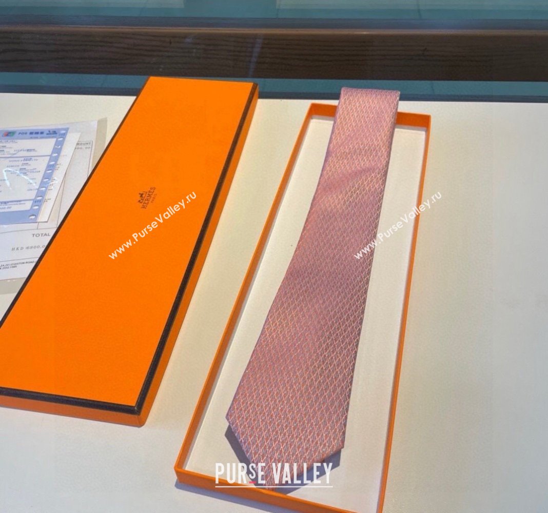 Hermes Quilted Silk Tie Orange 2024 030401 (XMN-240304112)