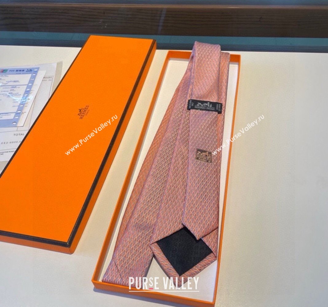 Hermes Quilted Silk Tie Orange 2024 030401 (XMN-240304112)