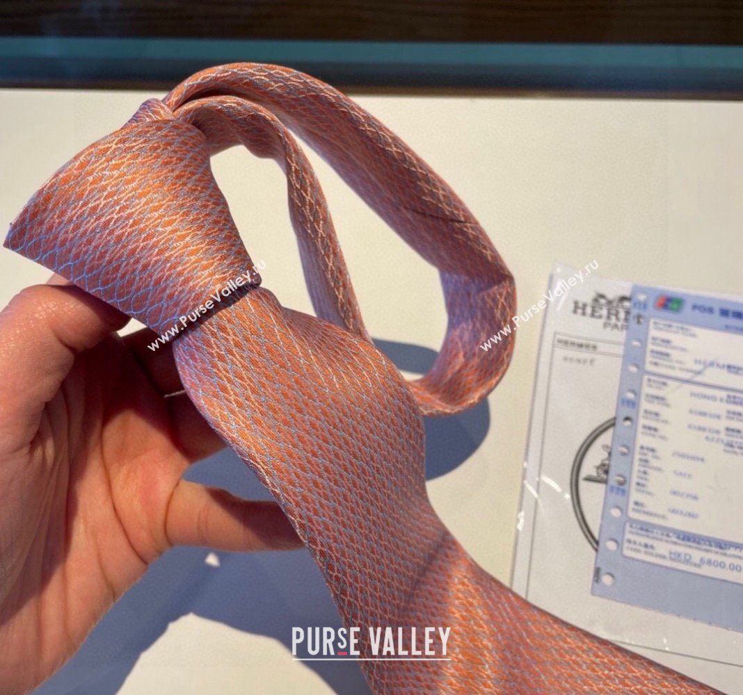 Hermes Quilted Silk Tie Orange 2024 030401 (XMN-240304112)