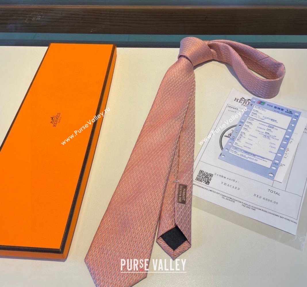 Hermes Quilted Silk Tie Orange 2024 030401 (XMN-240304112)