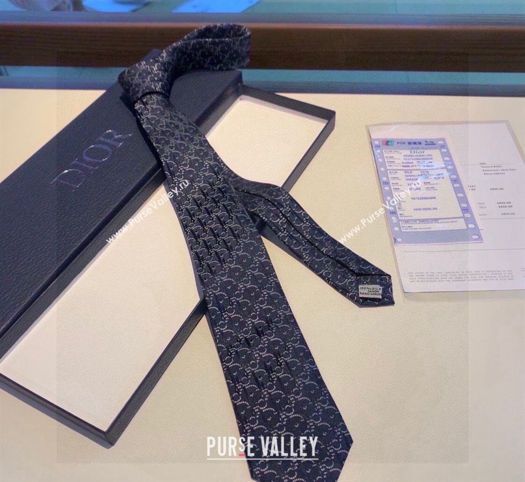 Dior Maxi Oblique Silk Tie Navy Blue 2024 030401 (XMN-240304114)