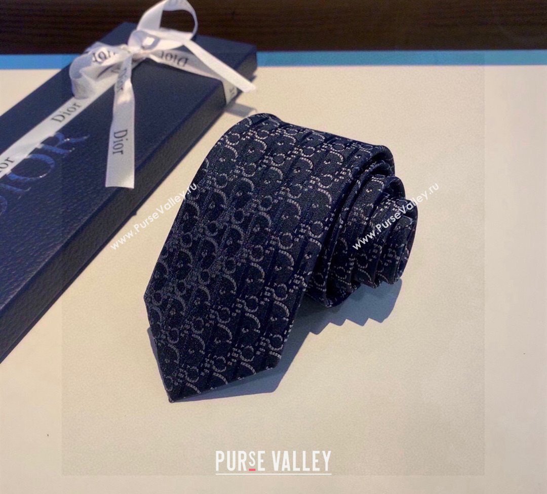 Dior Maxi Oblique Silk Tie Navy Blue 2024 030401 (XMN-240304114)
