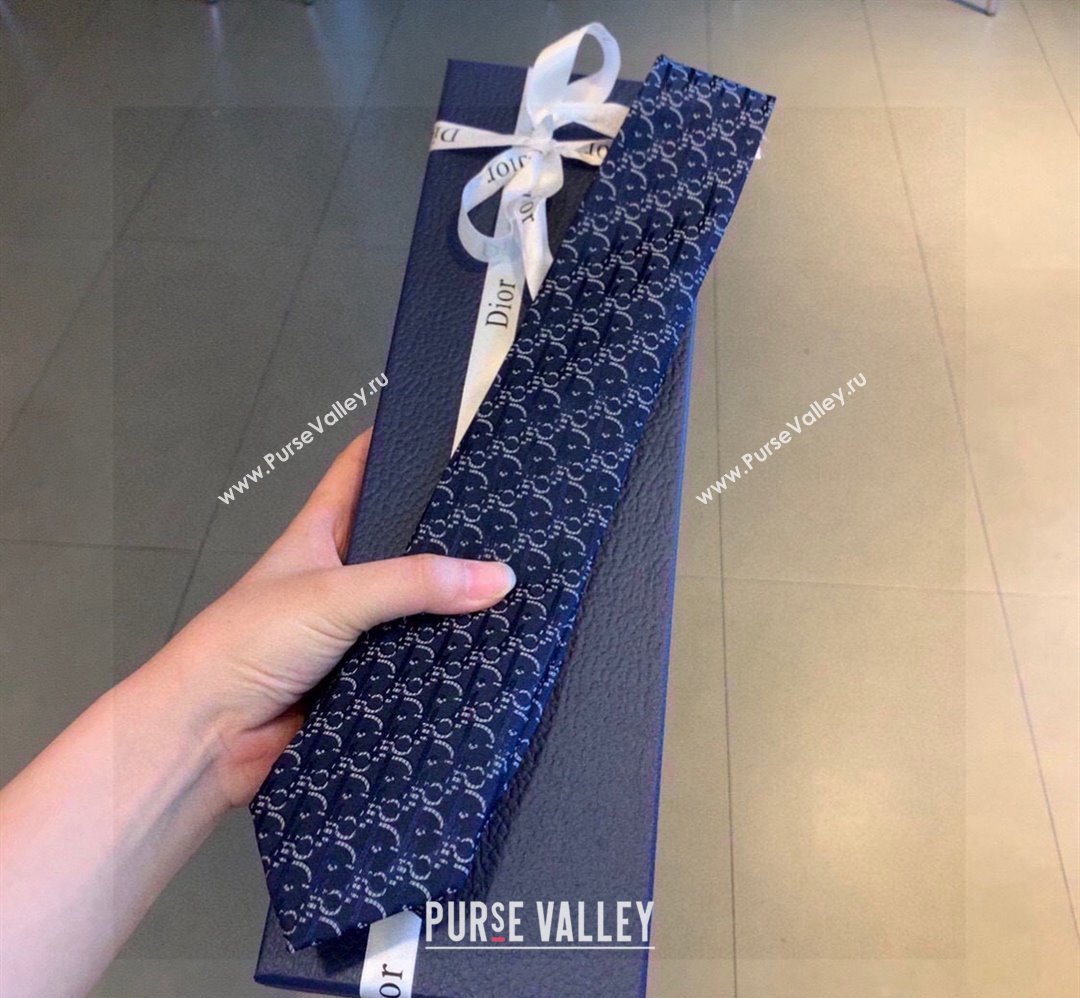 Dior Maxi Oblique Silk Tie Navy Blue 2024 030401 (XMN-240304114)