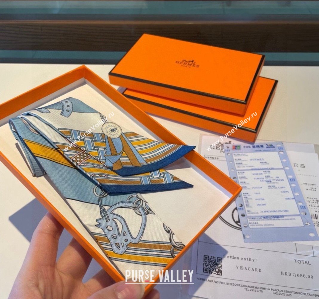Hermes Silk Bandeau Scarf 5x86cm Navy Blue 2024 0304 (XMN-240304041)