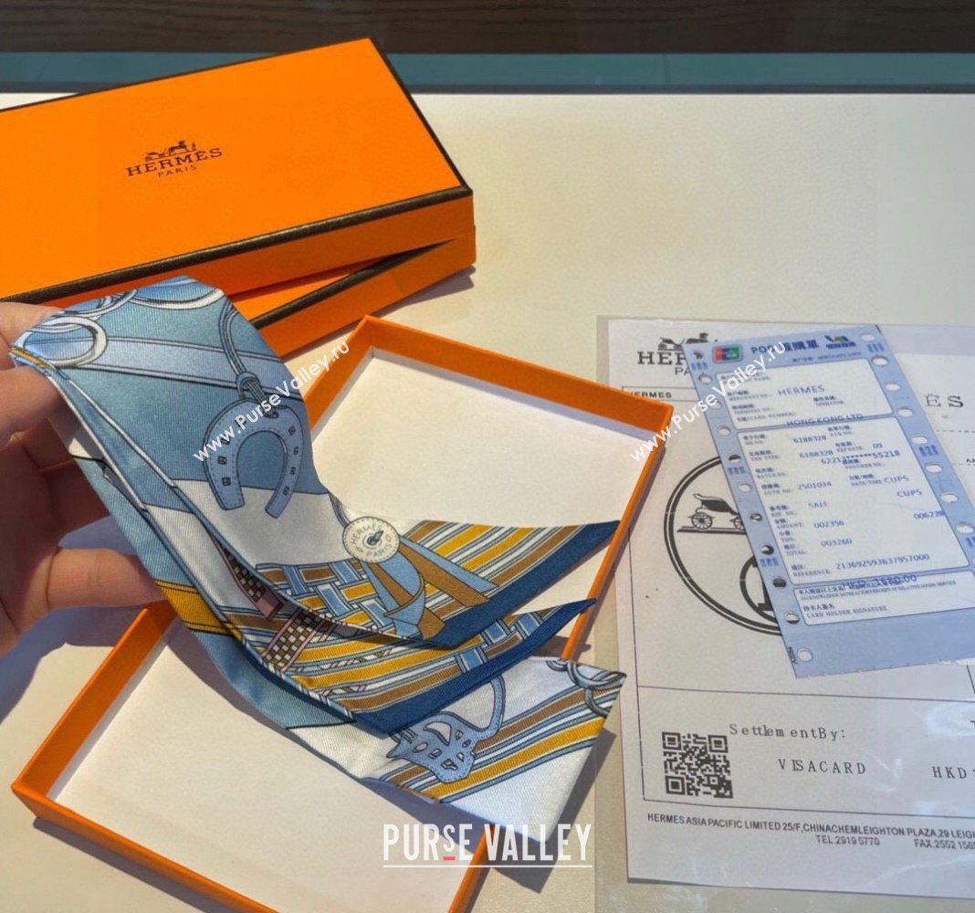 Hermes Silk Bandeau Scarf 5x86cm Navy Blue 2024 0304 (XMN-240304041)