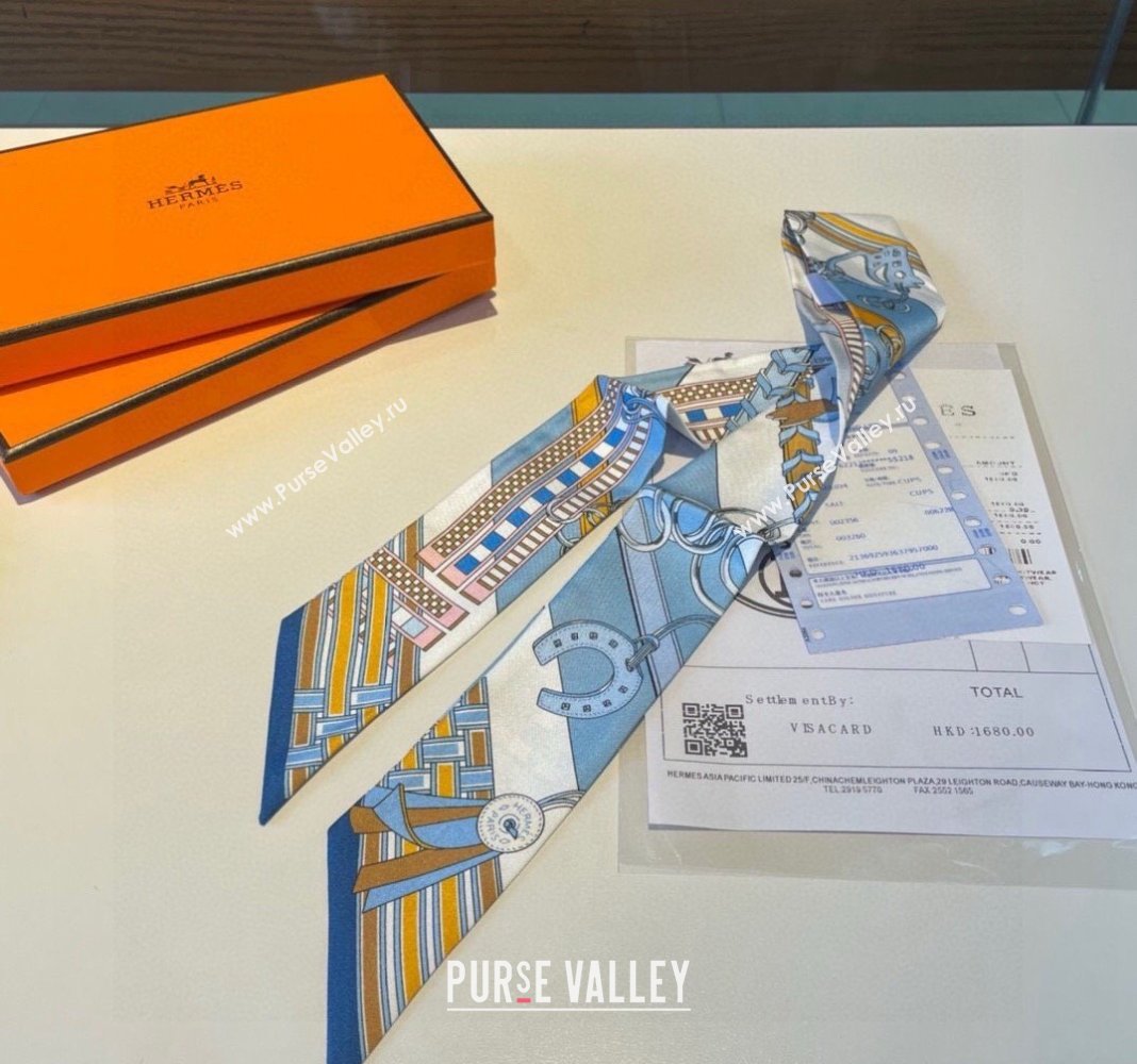 Hermes Silk Bandeau Scarf 5x86cm Navy Blue 2024 0304 (XMN-240304041)