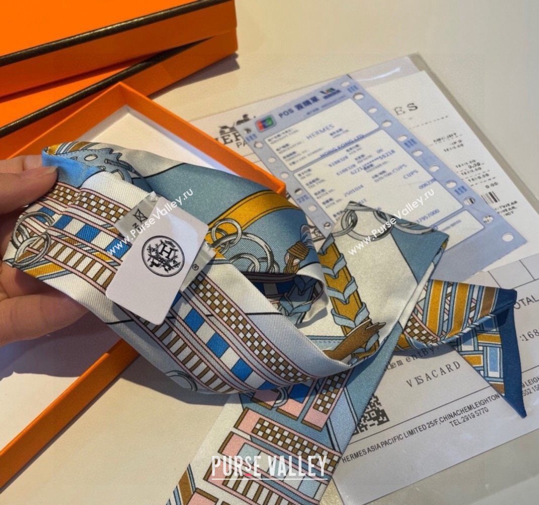 Hermes Silk Bandeau Scarf 5x86cm Navy Blue 2024 0304 (XMN-240304041)