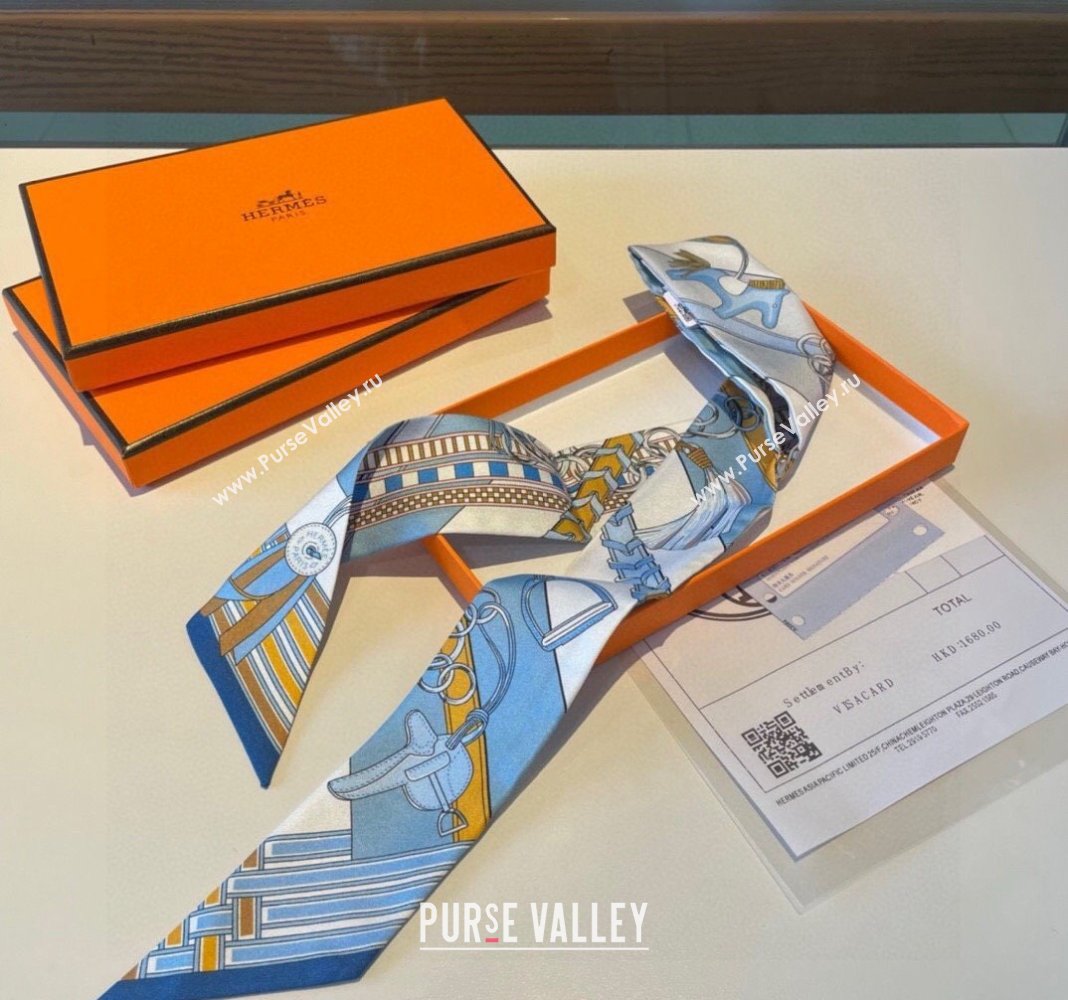 Hermes Silk Bandeau Scarf 5x86cm Navy Blue 2024 0304 (XMN-240304041)