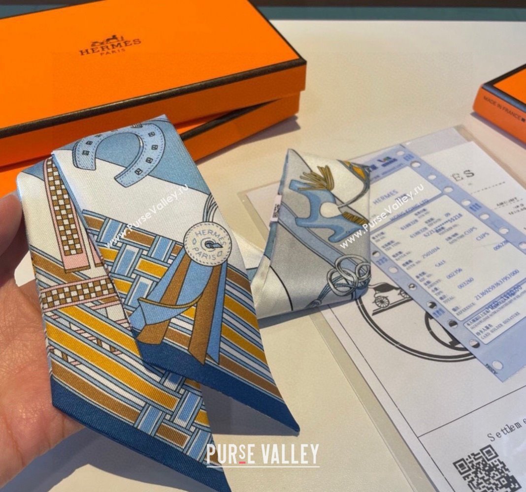 Hermes Silk Bandeau Scarf 5x86cm Navy Blue 2024 0304 (XMN-240304041)