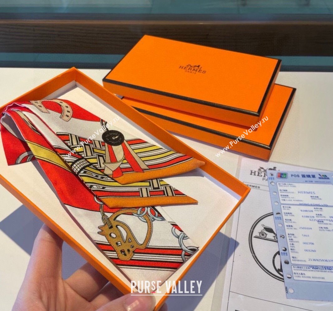 Hermes Silk Bandeau Scarf 5x86cm Orange 2024 0304 (XMN-240304044)