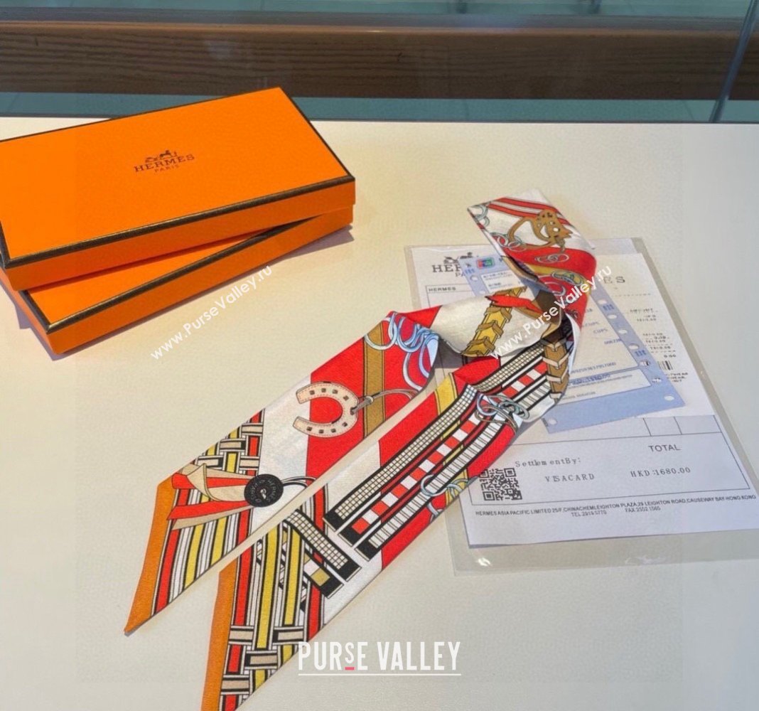 Hermes Silk Bandeau Scarf 5x86cm Orange 2024 0304 (XMN-240304044)