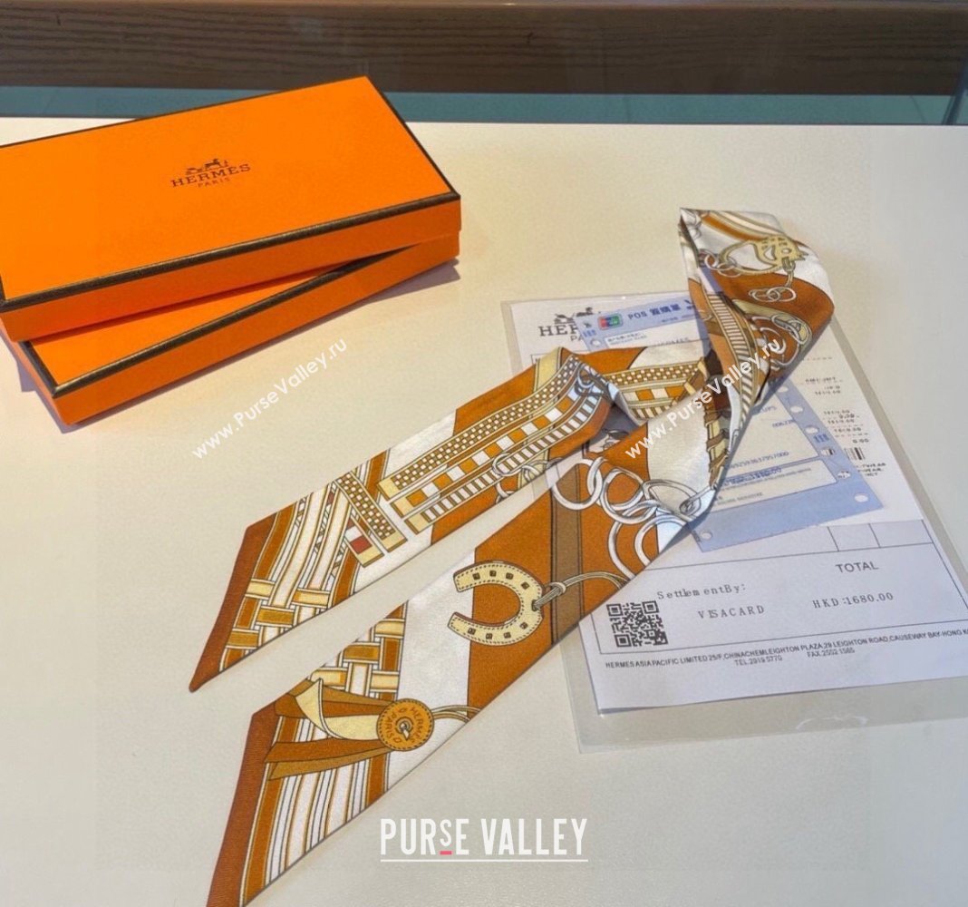 Hermes Silk Bandeau Scarf 5x86cm Brown 2024 0304 (XMN-240304046)