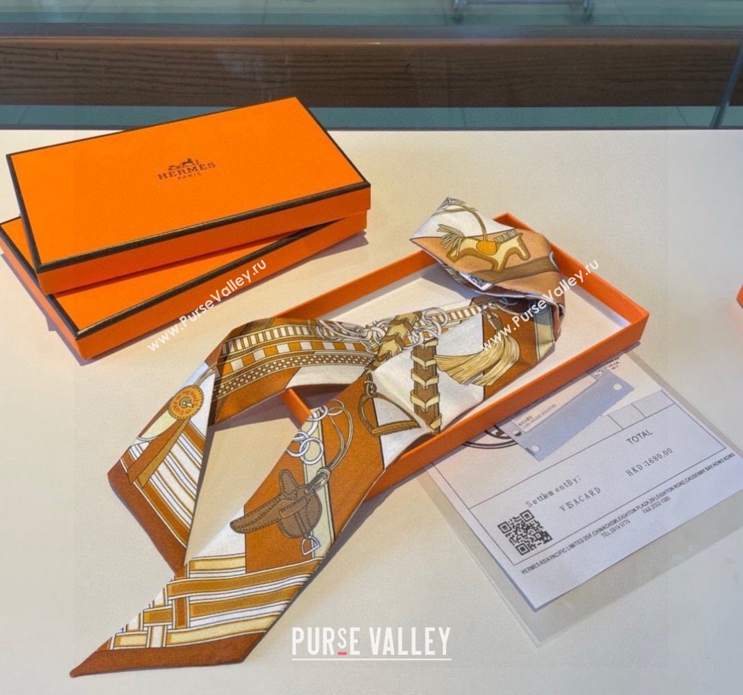 Hermes Silk Bandeau Scarf 5x86cm Brown 2024 0304 (XMN-240304046)