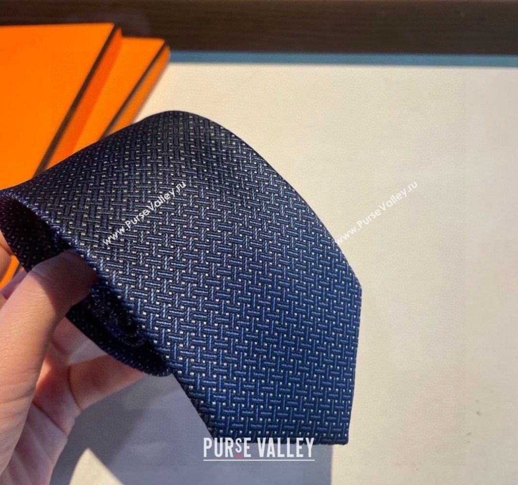 Hermes H Striped Silk Tie Blue 2024 030401 (XMN-240304115)