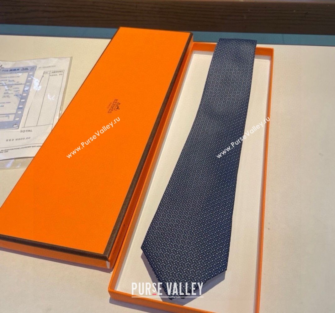 Hermes H Striped Silk Tie Blue 2024 030401 (XMN-240304115)
