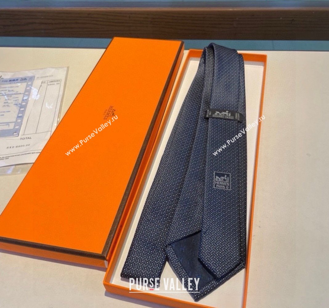 Hermes H Striped Silk Tie Blue 2024 030401 (XMN-240304115)