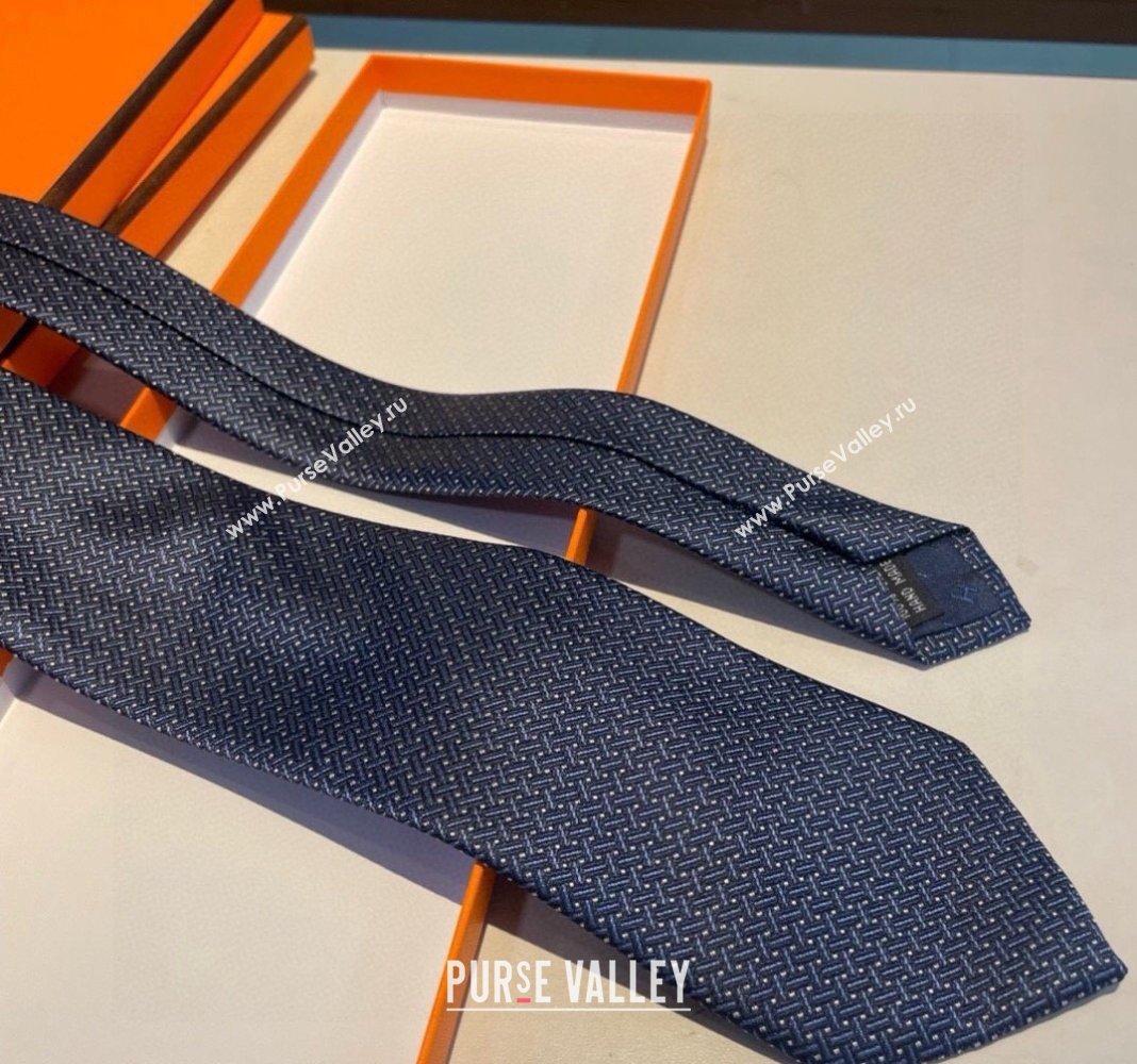 Hermes H Striped Silk Tie Blue 2024 030401 (XMN-240304115)