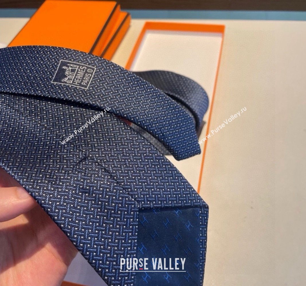 Hermes H Striped Silk Tie Blue 2024 030401 (XMN-240304115)