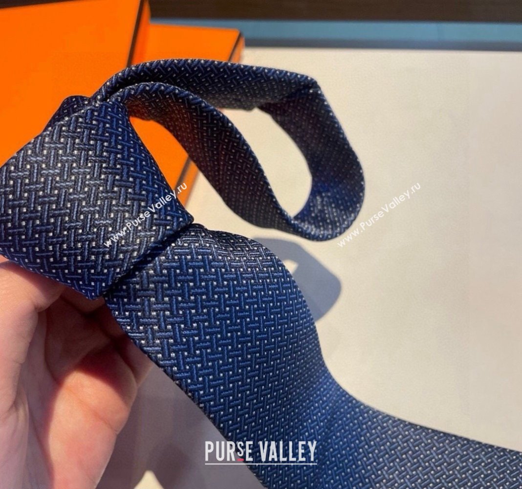 Hermes H Striped Silk Tie Blue 2024 030401 (XMN-240304115)