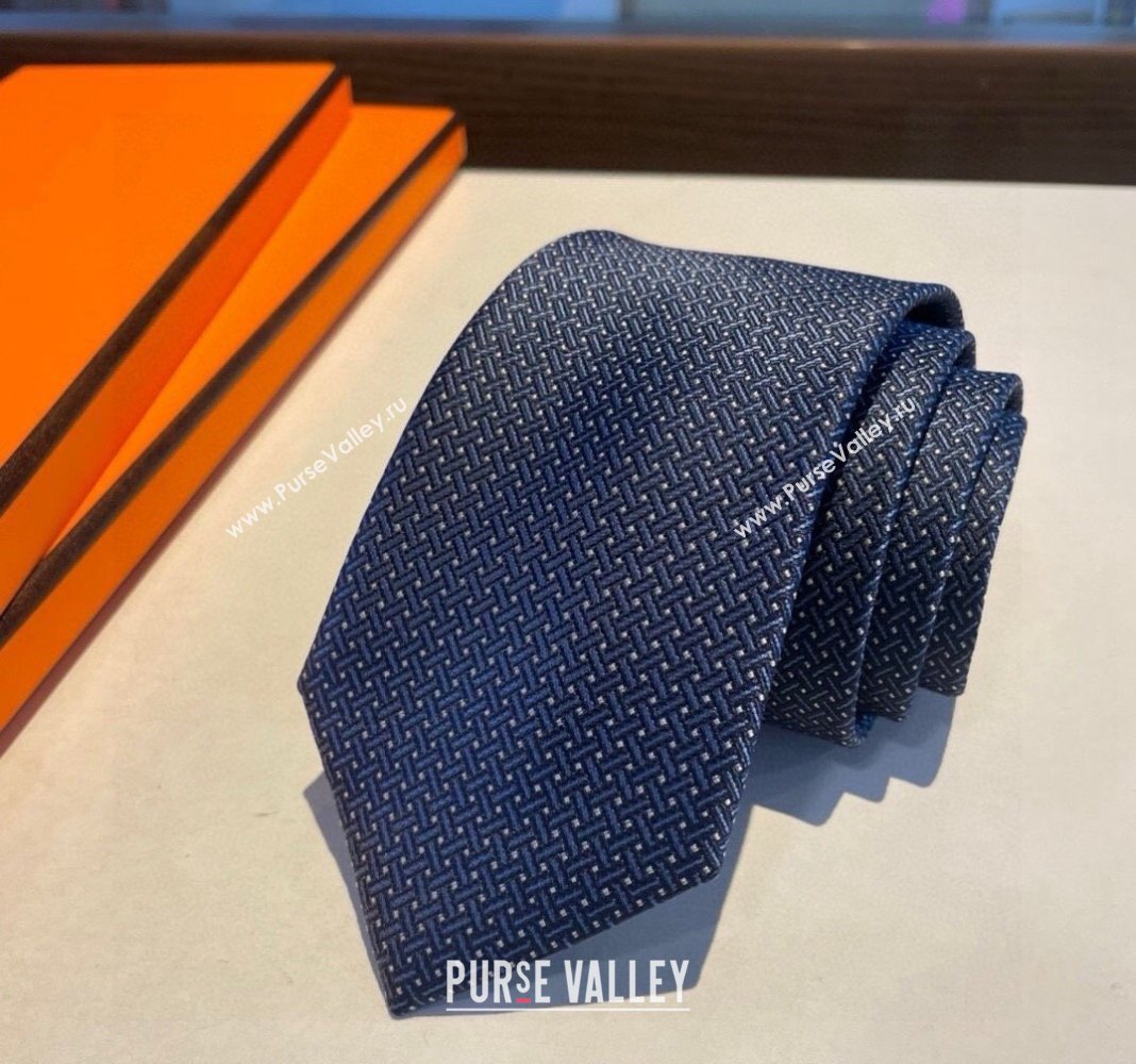Hermes H Striped Silk Tie Blue 2024 030401 (XMN-240304115)