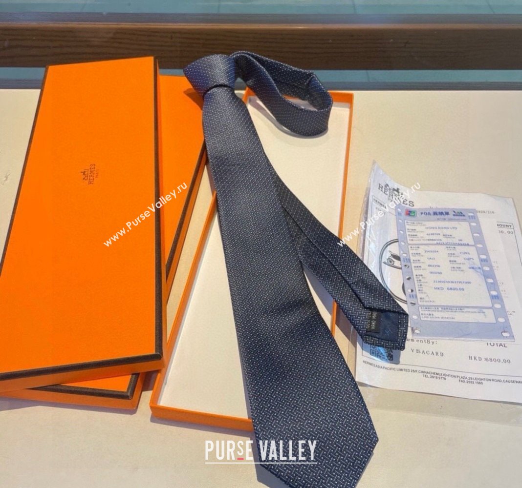 Hermes H Striped Silk Tie Blue 2024 030401 (XMN-240304115)
