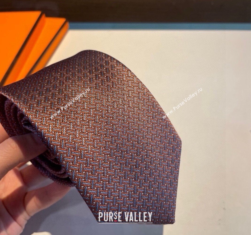 Hermes H Striped Silk Tie Orange 2024 030401 (XMN-240304116)