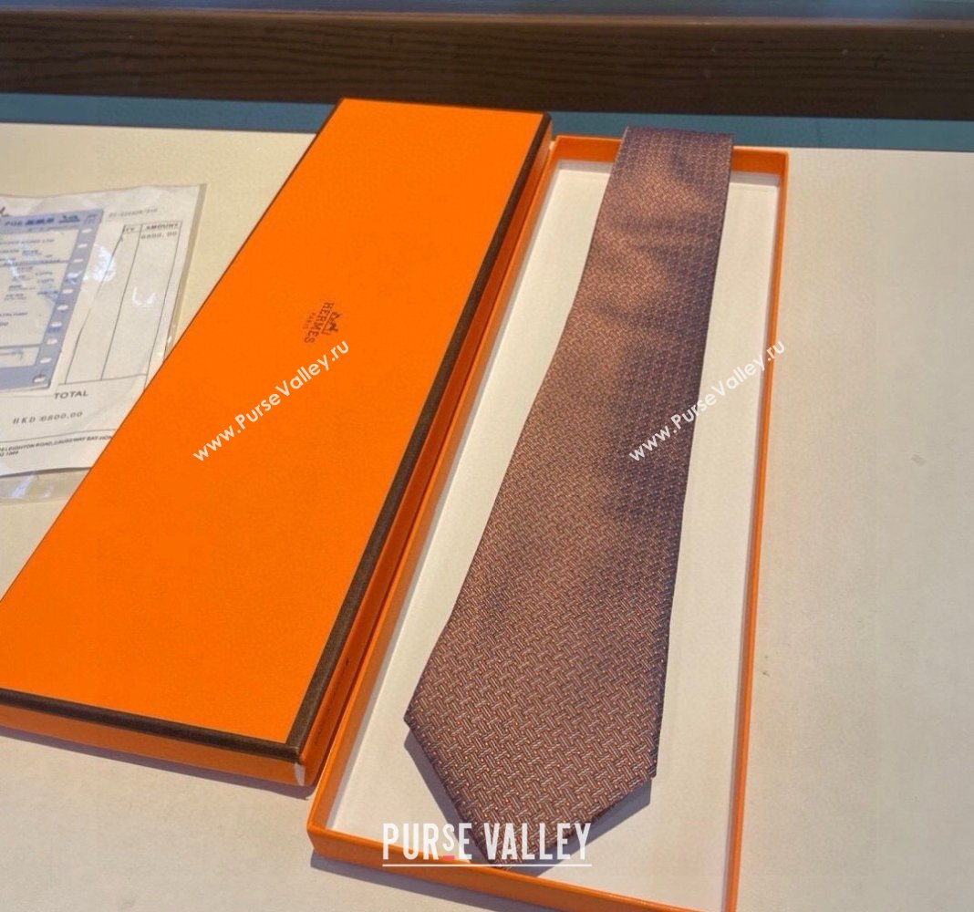 Hermes H Striped Silk Tie Orange 2024 030401 (XMN-240304116)