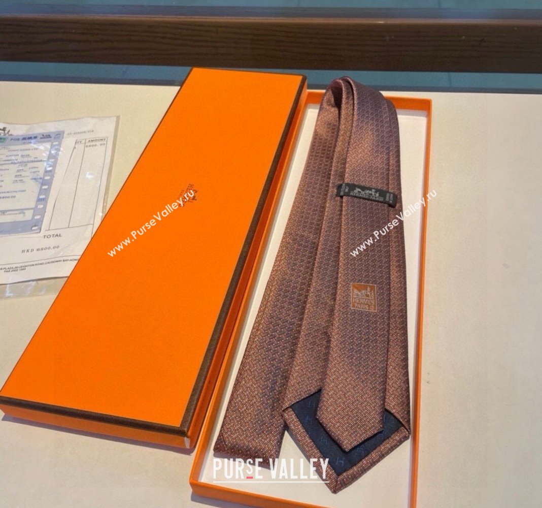 Hermes H Striped Silk Tie Orange 2024 030401 (XMN-240304116)