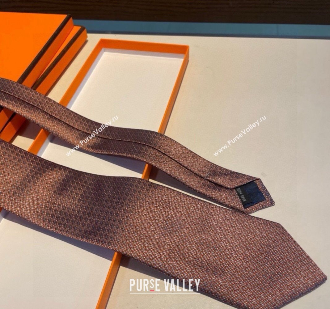 Hermes H Striped Silk Tie Orange 2024 030401 (XMN-240304116)