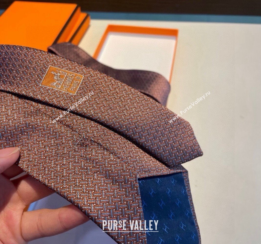 Hermes H Striped Silk Tie Orange 2024 030401 (XMN-240304116)