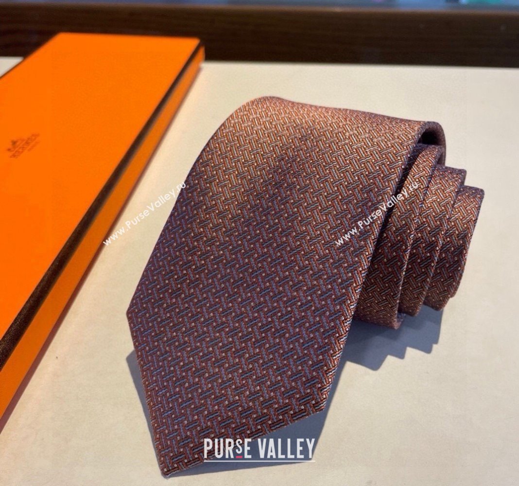 Hermes H Striped Silk Tie Orange 2024 030401 (XMN-240304116)