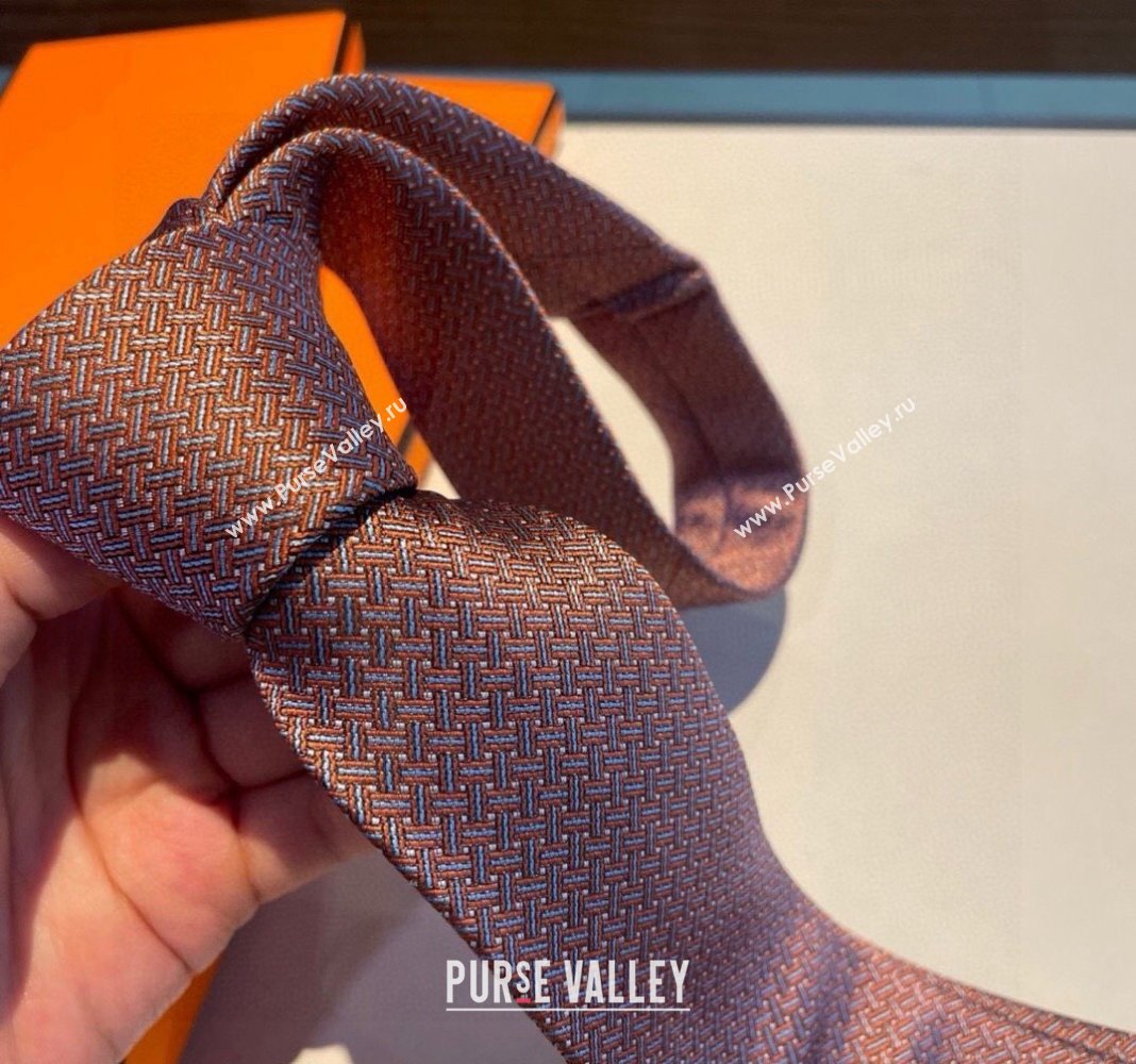 Hermes H Striped Silk Tie Orange 2024 030401 (XMN-240304116)