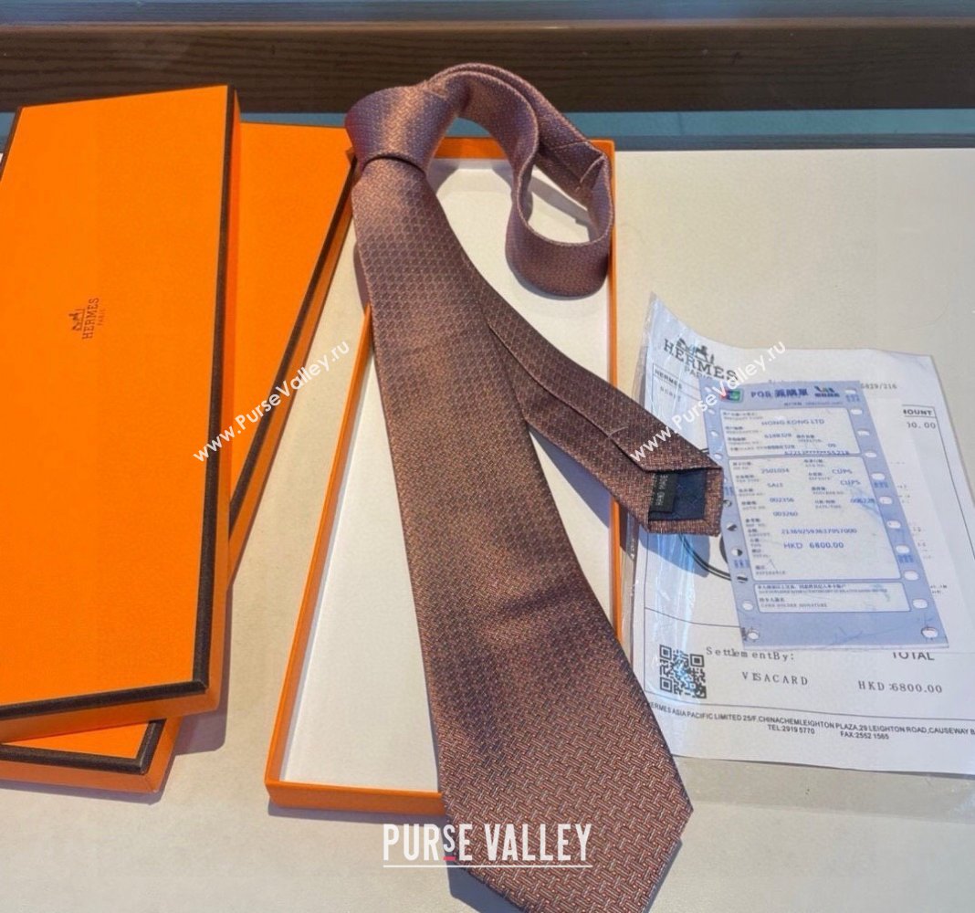 Hermes H Striped Silk Tie Orange 2024 030401 (XMN-240304116)