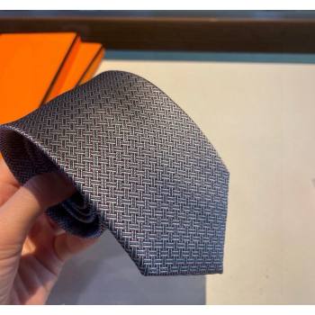 Hermes H Striped Silk Tie Grey 2024 030401 (XMN-240304117)