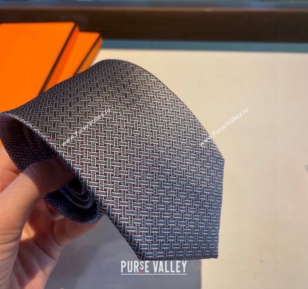 Hermes H Striped Silk Tie Grey 2024 030401 (XMN-240304117)