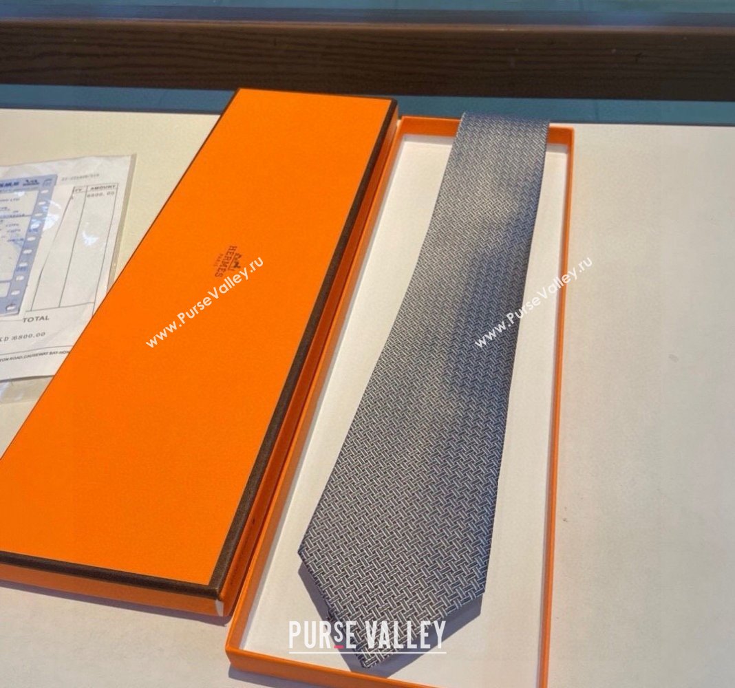Hermes H Striped Silk Tie Grey 2024 030401 (XMN-240304117)